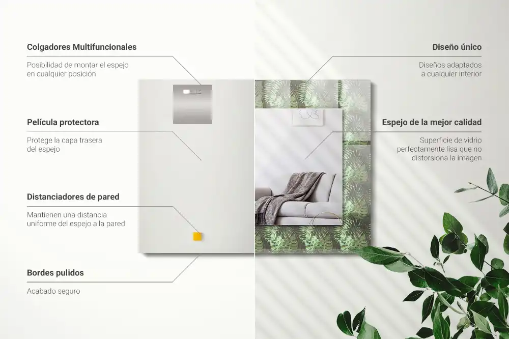 Tiskano pravokotne ogledalo Listi tropskih rastlin