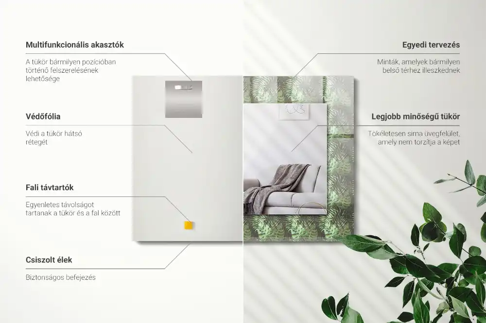 Tiskano pravokotne ogledalo Listi tropskih rastlin