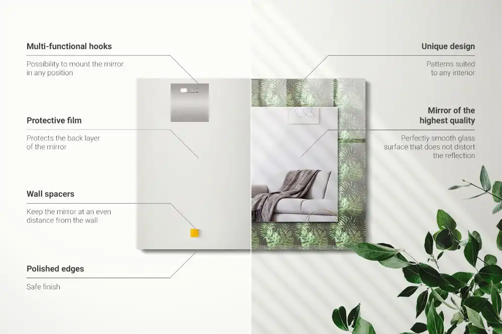 Tiskano pravokotne ogledalo Listi tropskih rastlin