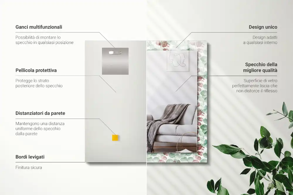 Pravokotne okrasno ogledalo Akvarelni listi