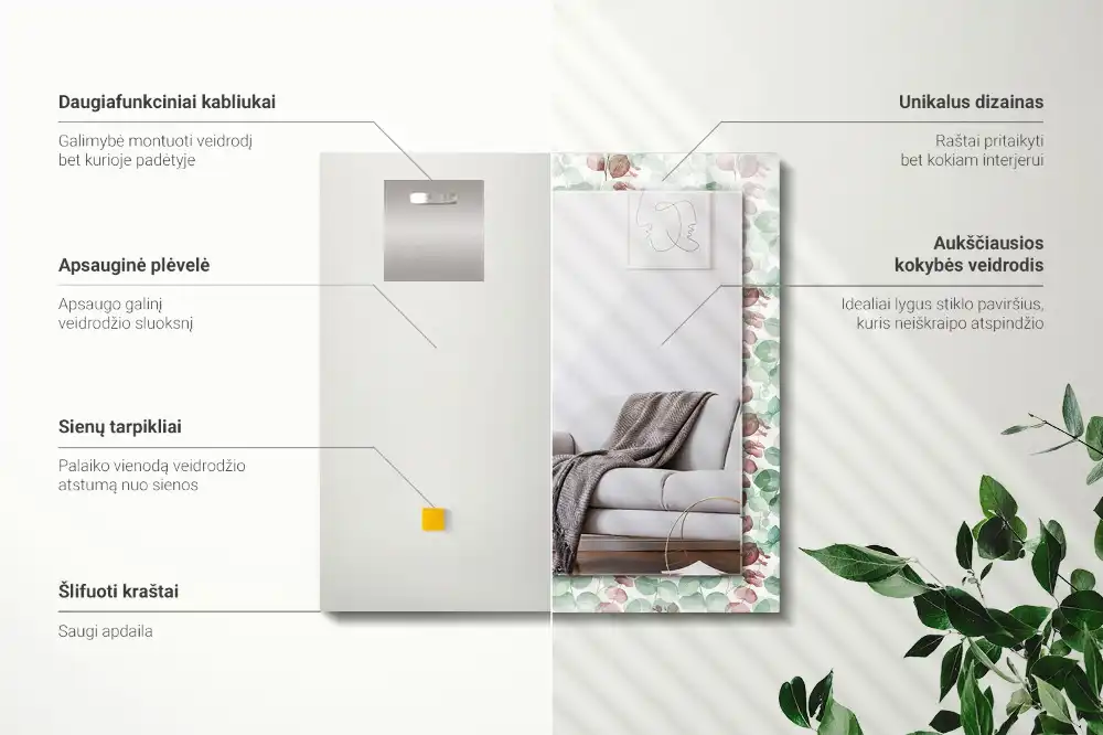 Pravokotne okrasno ogledalo Akvarelni listi