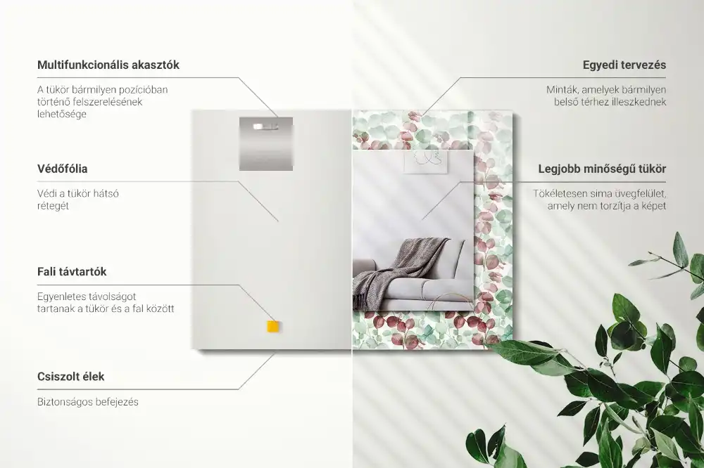 Pravokotne okrasno ogledalo Akvarelni listi