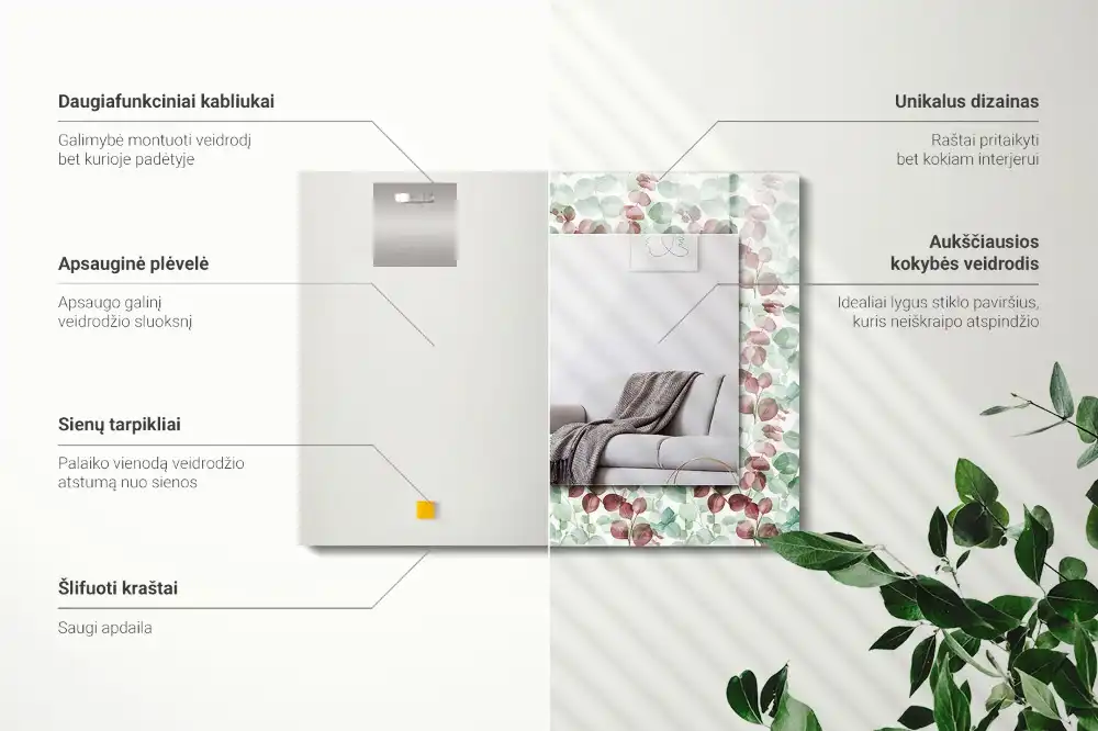 Pravokotne okrasno ogledalo Akvarelni listi