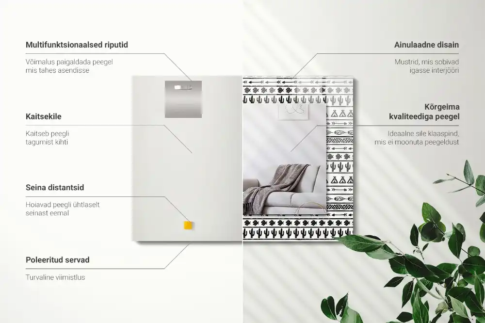 Tiskano pravokotne ogledalo Kaktusi Tipi Arrow