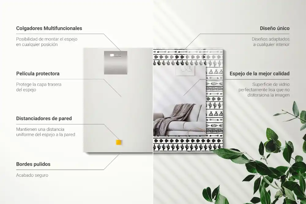 Tiskano pravokotne ogledalo Kaktusi Tipi Arrow