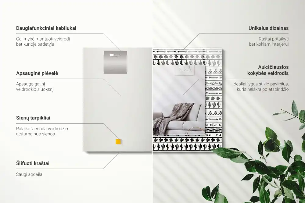 Tiskano pravokotne ogledalo Kaktusi Tipi Arrow