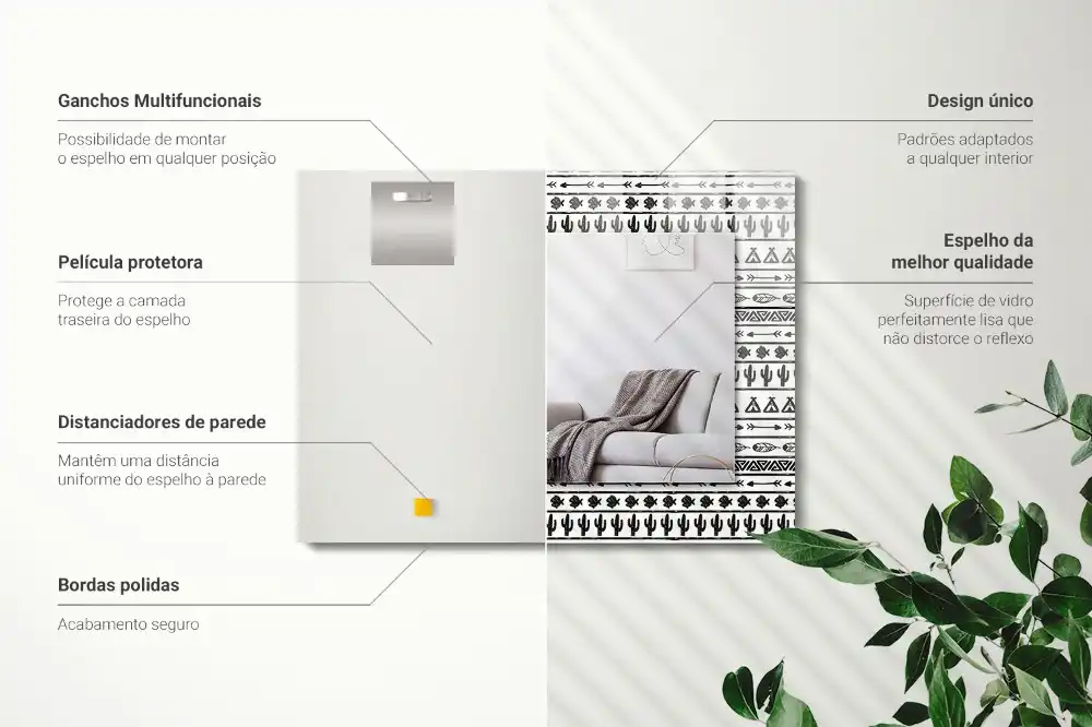Tiskano pravokotne ogledalo Kaktusi Tipi Arrow