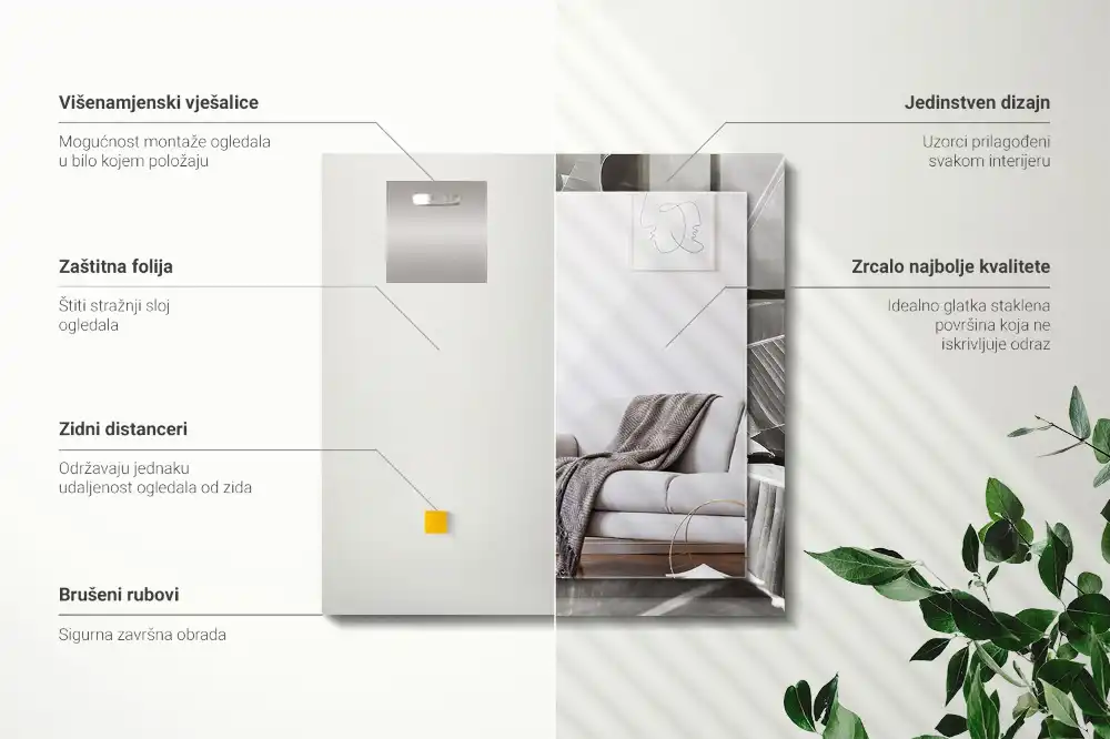 Pravokotne okrasno ogledalo Bananin list