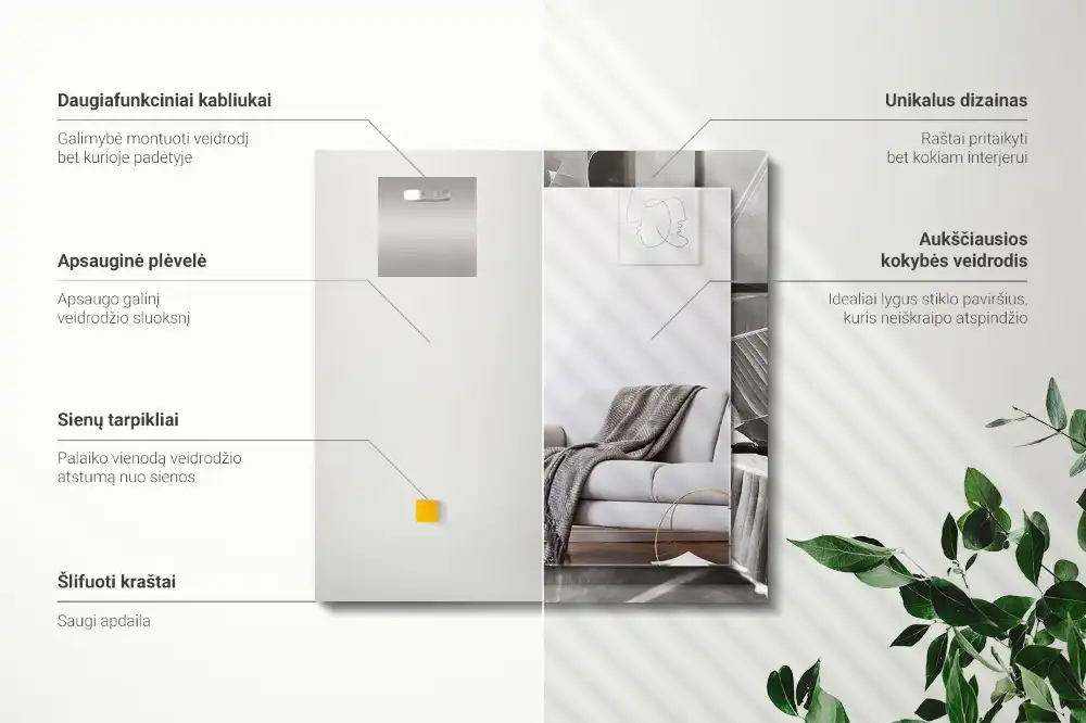 Pravokotne okrasno ogledalo Bananin list