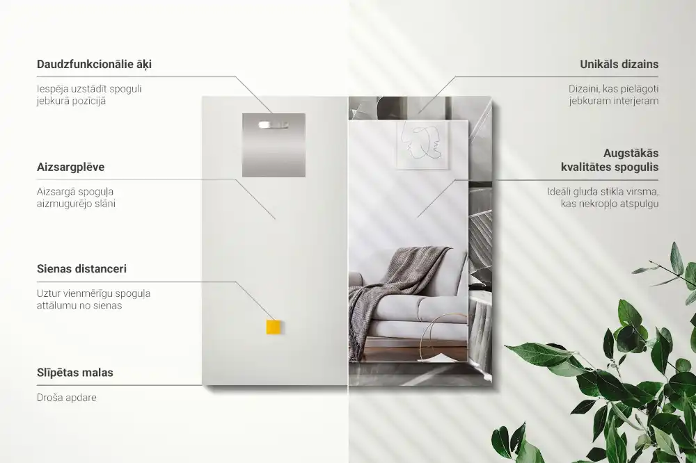 Pravokotne okrasno ogledalo Bananin list