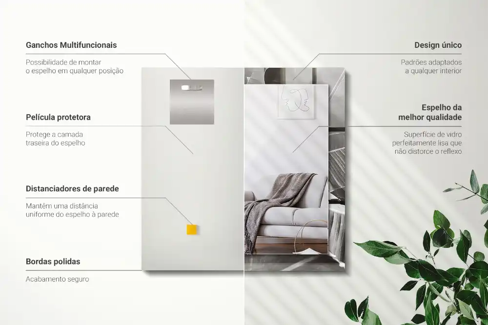 Pravokotne okrasno ogledalo Bananin list