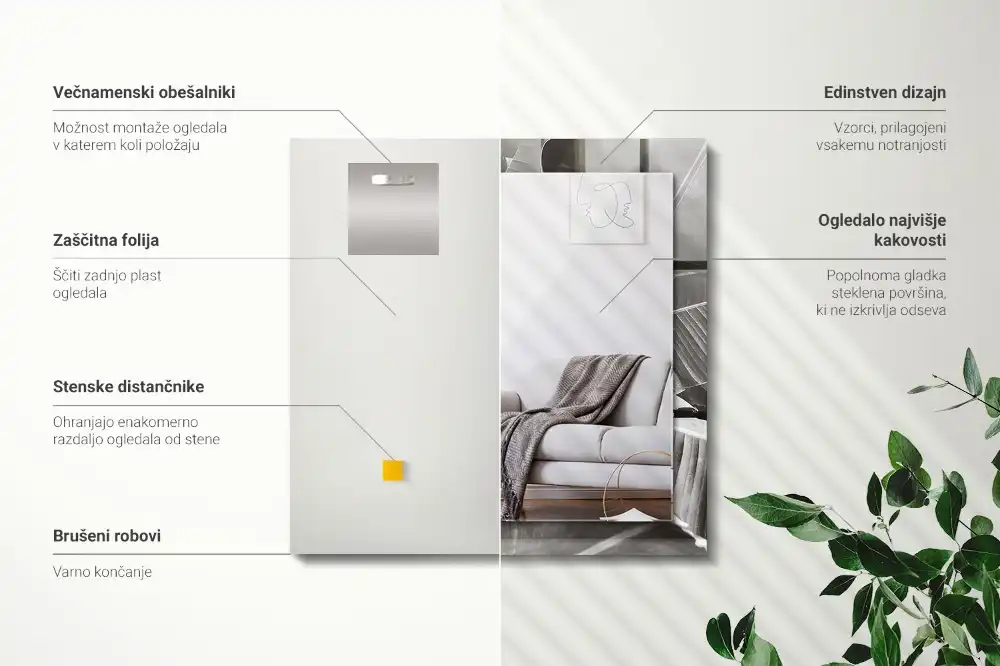 Pravokotne okrasno ogledalo Bananin list