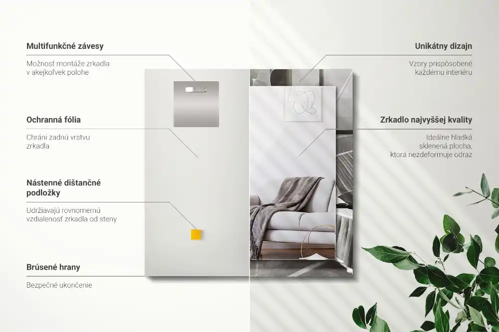 Pravokotne okrasno ogledalo Bananin list