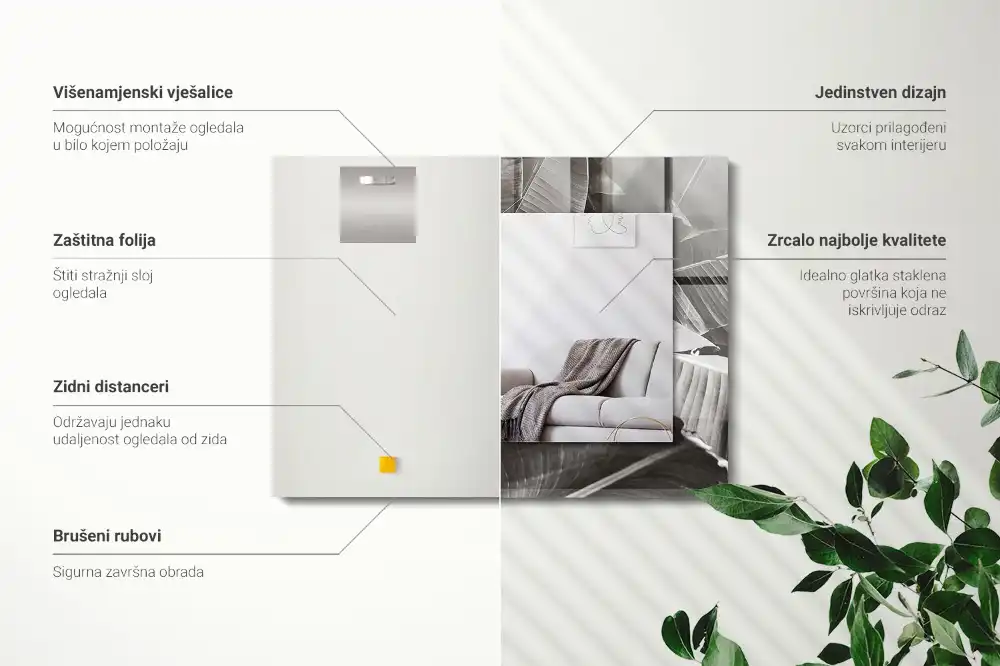 Pravokotne okrasno ogledalo Bananin list