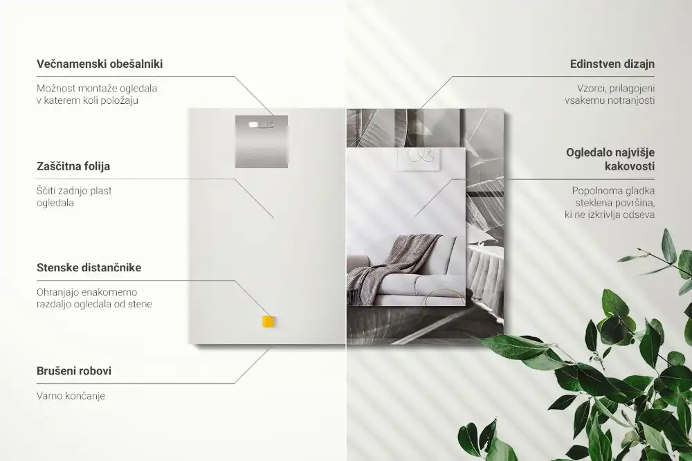 Pravokotne okrasno ogledalo Bananin list