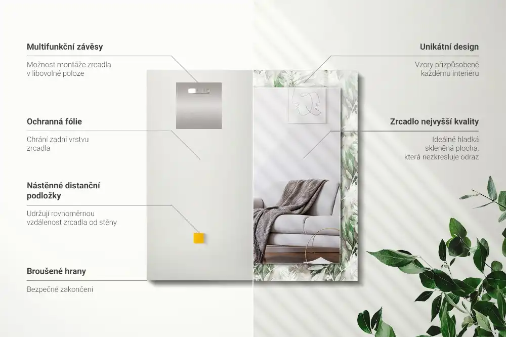 Tiskano pravokotne ogledalo Vzorec zelenih listov