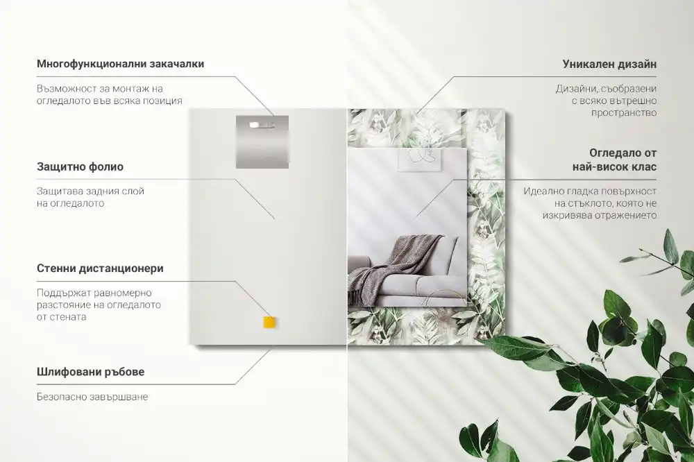 Tiskano pravokotne ogledalo Vzorec zelenih listov