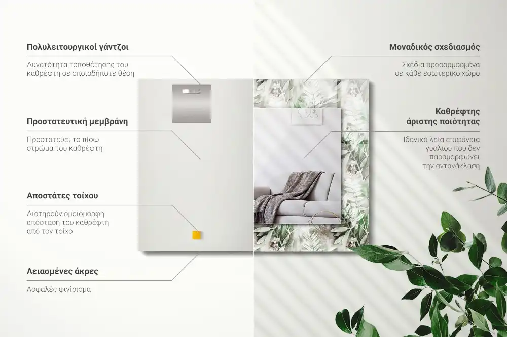 Tiskano pravokotne ogledalo Vzorec zelenih listov