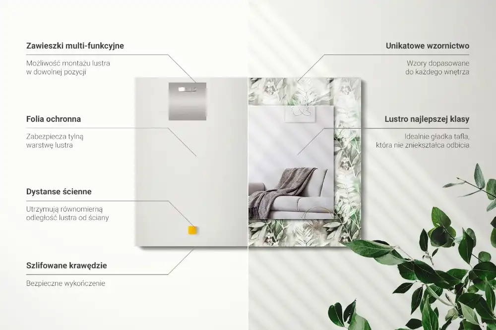 Tiskano pravokotne ogledalo Vzorec zelenih listov