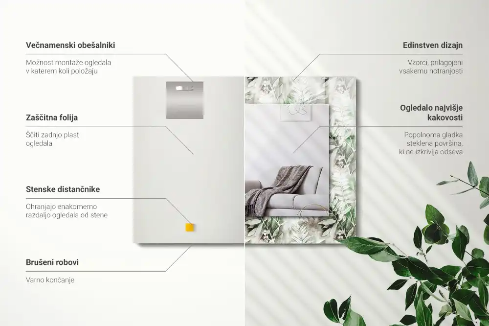 Tiskano pravokotne ogledalo Vzorec zelenih listov