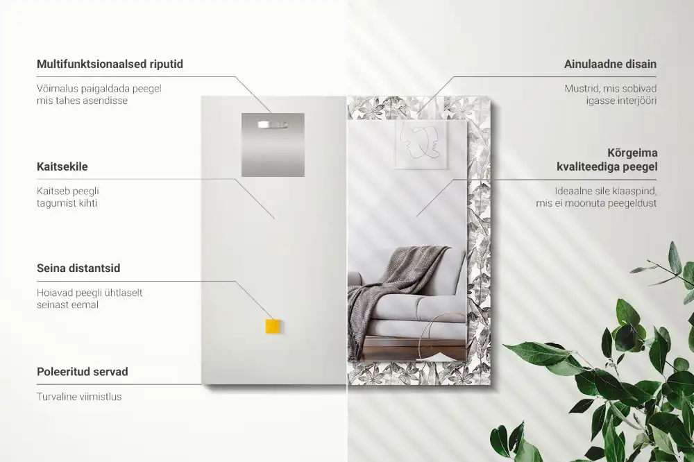 Pravokotne ogledalo s potiskanim okvirjem Listi in cvetovi