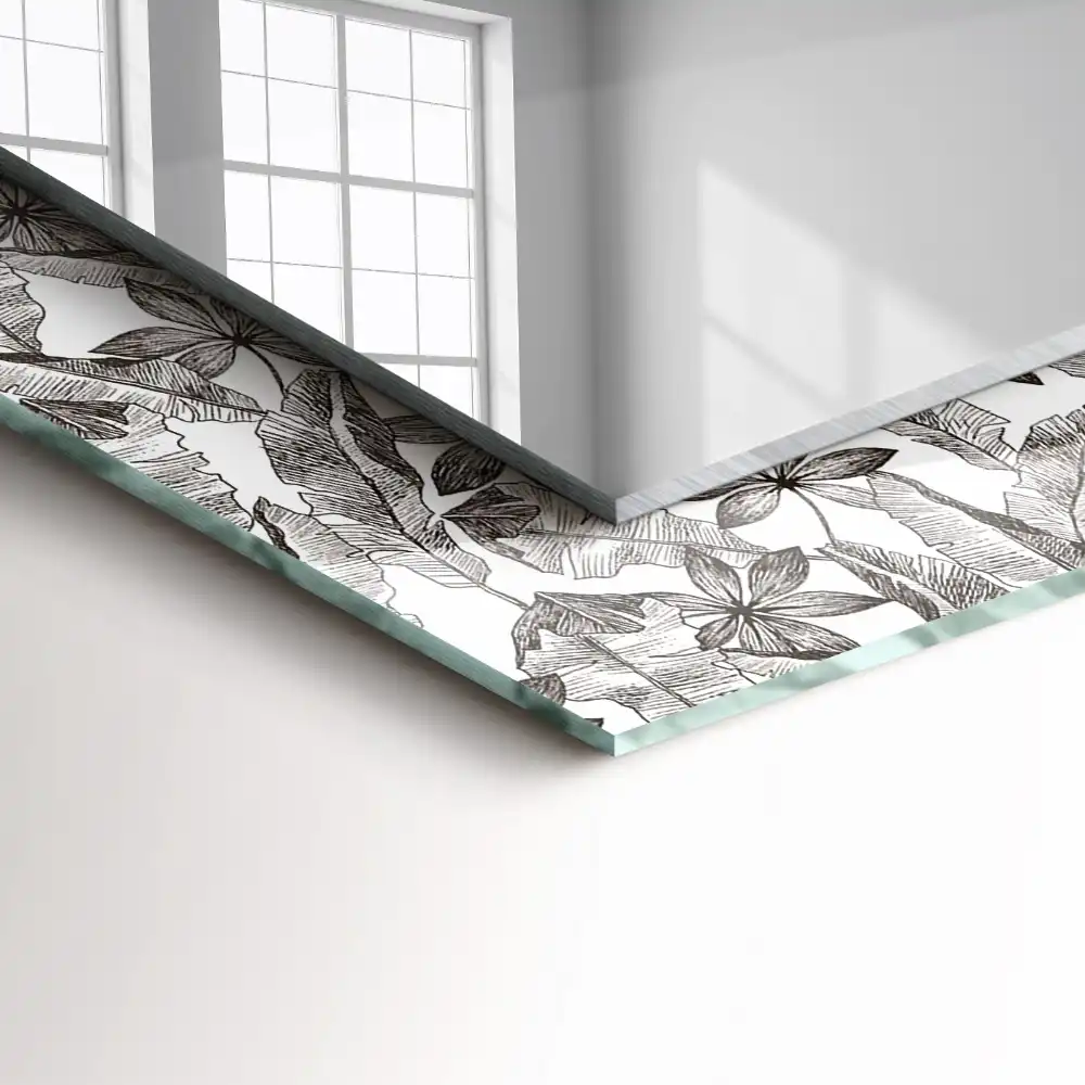 Pravokotne ogledalo s potiskanim okvirjem Listi in cvetovi