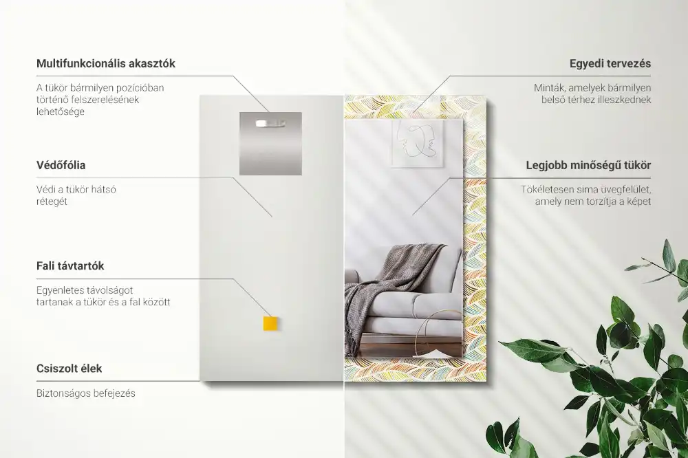 Pravokotne okrasno ogledalo Barviti valovi listov