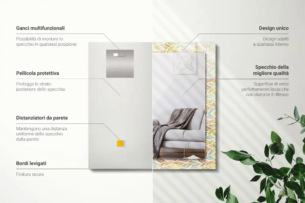 Pravokotne okrasno ogledalo Barviti valovi listov