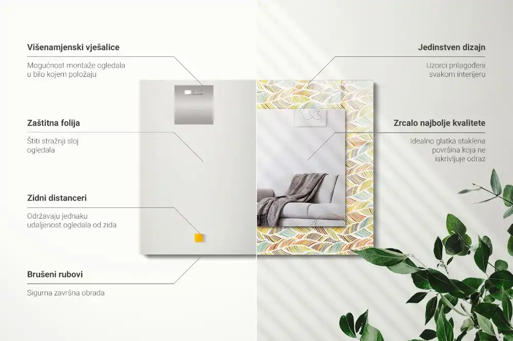 Pravokotne okrasno ogledalo Barviti valovi listov