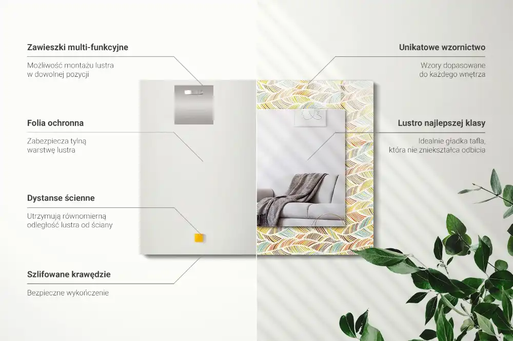 Pravokotne okrasno ogledalo Barviti valovi listov