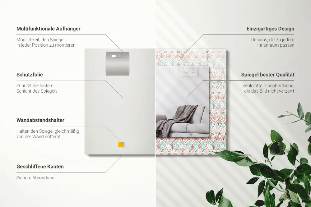 Pravokotne ogledalo s potiskanim okvirjem Barvit geometrijski vzorec