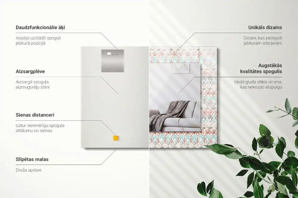 Pravokotne ogledalo s potiskanim okvirjem Barvit geometrijski vzorec