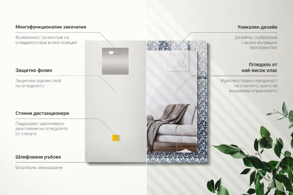 Pravokotne okrasno ogledalo Moder cvetlični vzorec