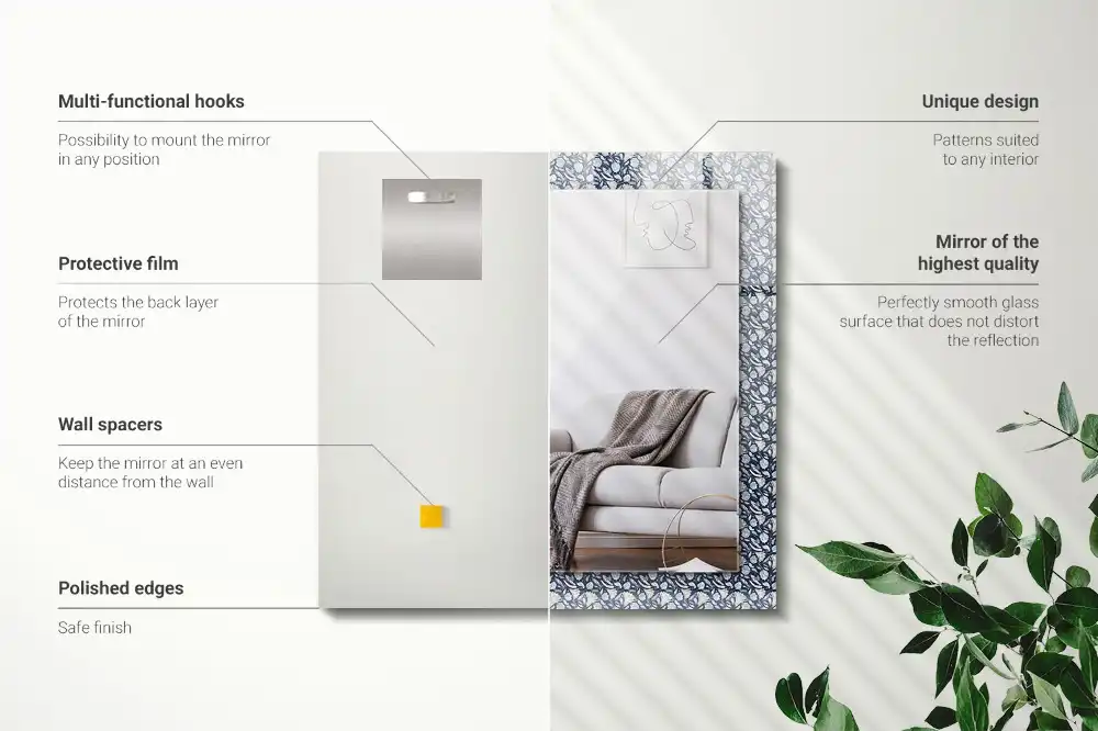 Pravokotne okrasno ogledalo Moder cvetlični vzorec