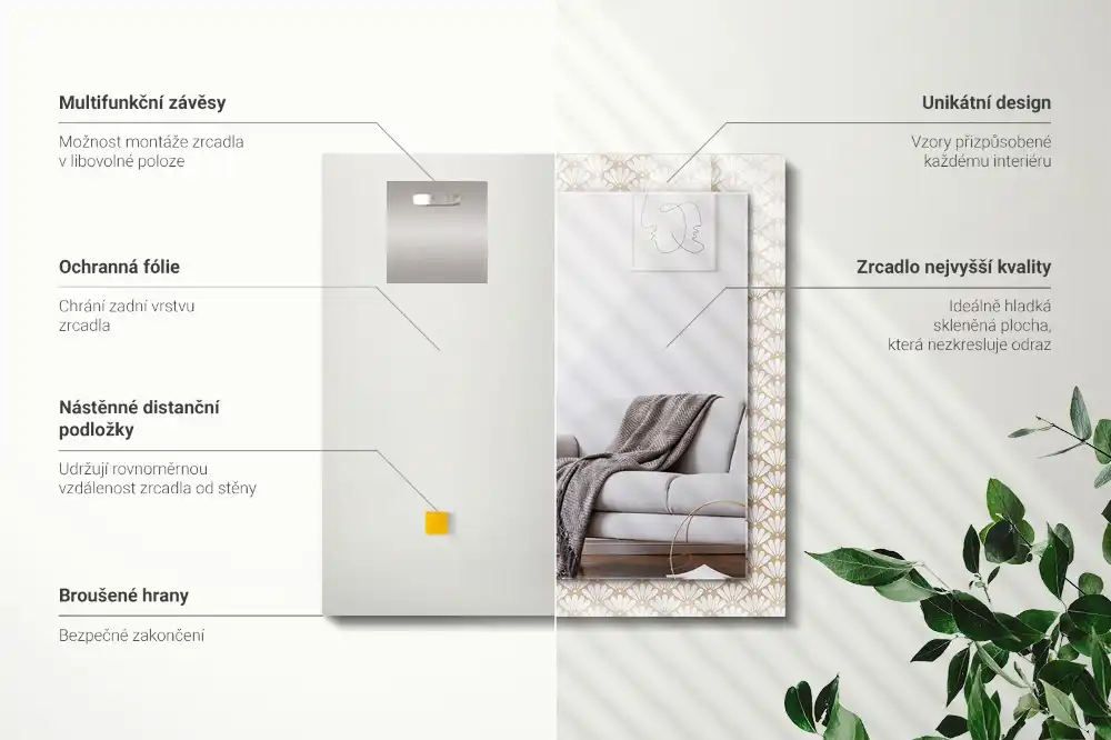 Tiskano pravokotne ogledalo Geometrijski vzorec cvetja