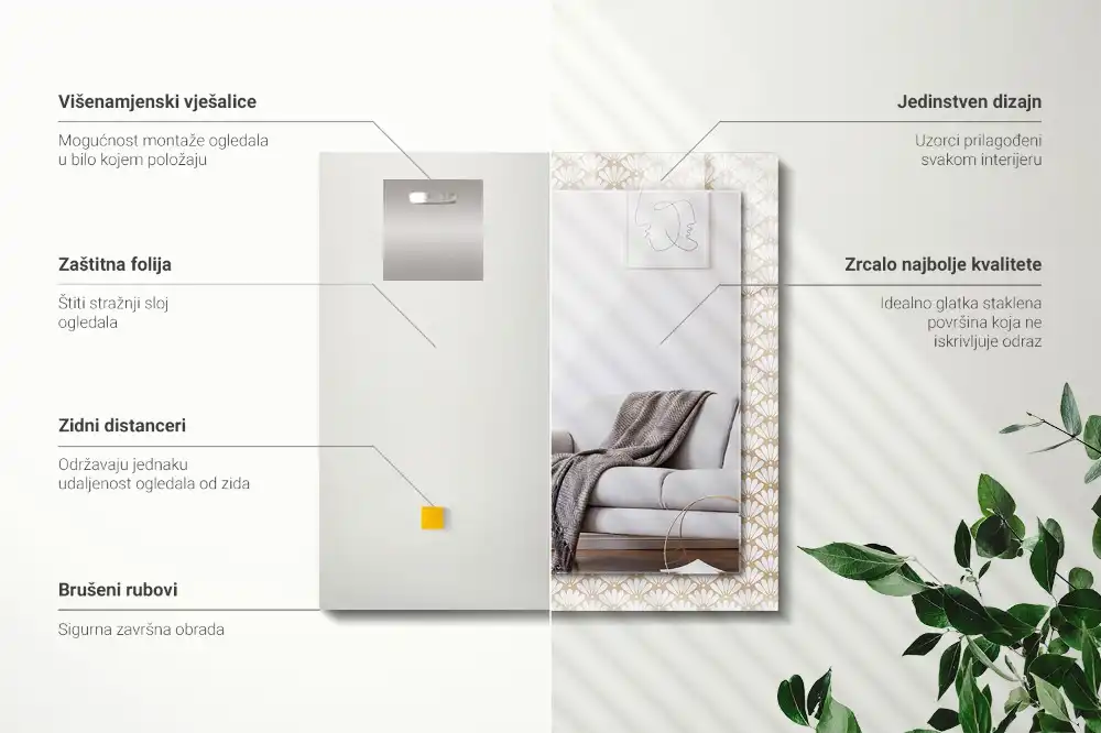 Tiskano pravokotne ogledalo Geometrijski vzorec cvetja