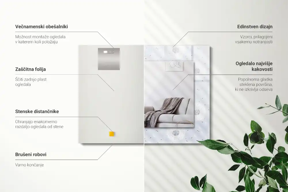 Pravokotne ogledalo s potiskanim okvirjem Cvetovi regrata