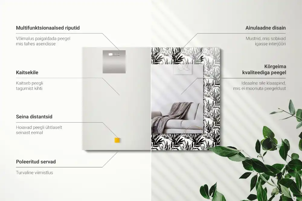 Tiskano pravokotne ogledalo Črno-beli listi