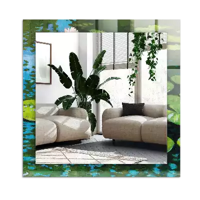 Pravokotne ogledalo s potiskanim okvirjem Ribnik z lokvanji