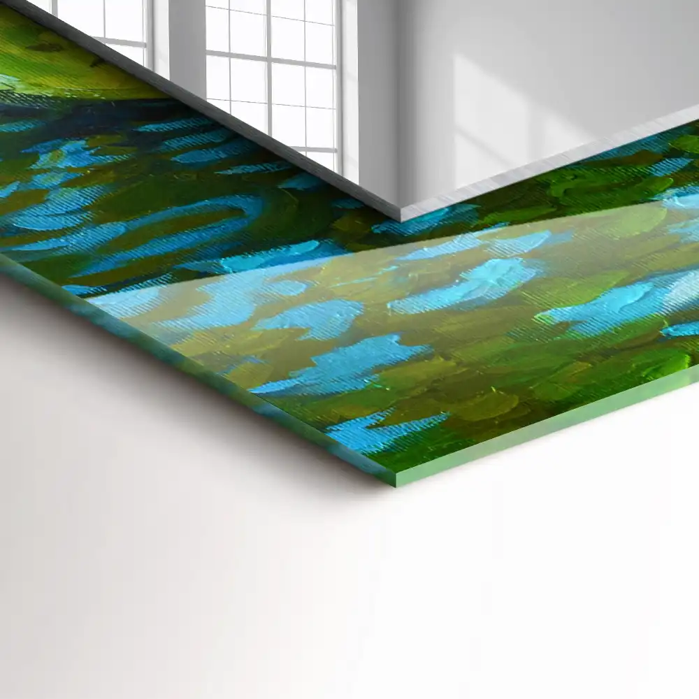 Pravokotne ogledalo s potiskanim okvirjem Ribnik z lokvanji