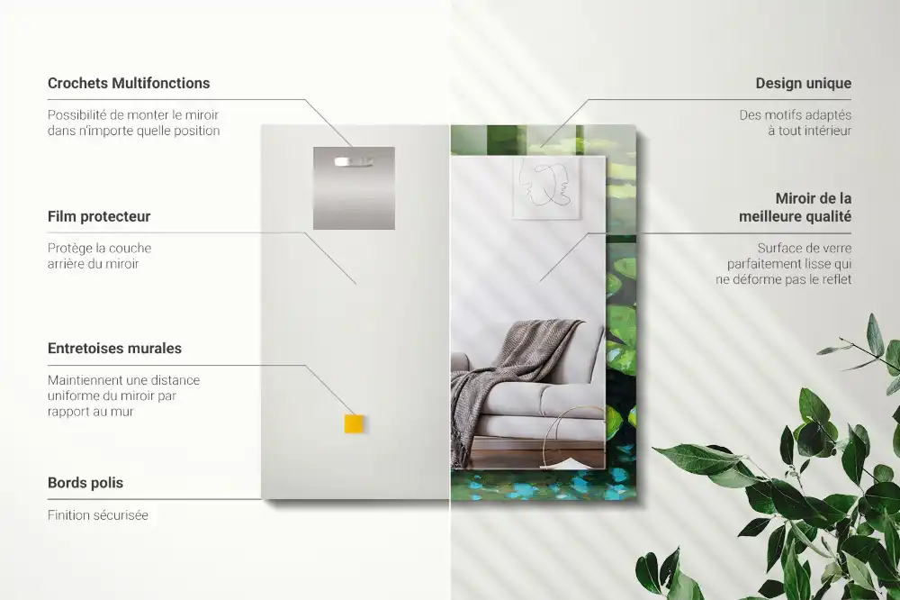 Pravokotne ogledalo s potiskanim okvirjem Ribnik z lokvanji