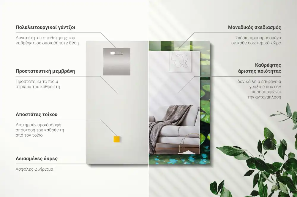 Pravokotne ogledalo s potiskanim okvirjem Ribnik z lokvanji