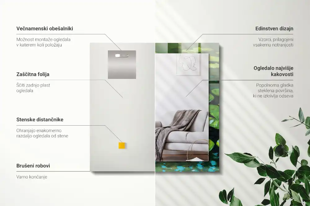 Pravokotne ogledalo s potiskanim okvirjem Ribnik z lokvanji