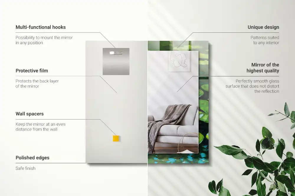 Pravokotne ogledalo s potiskanim okvirjem Ribnik z lokvanji