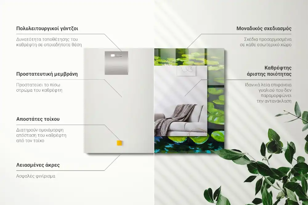 Pravokotne ogledalo s potiskanim okvirjem Ribnik z lokvanji