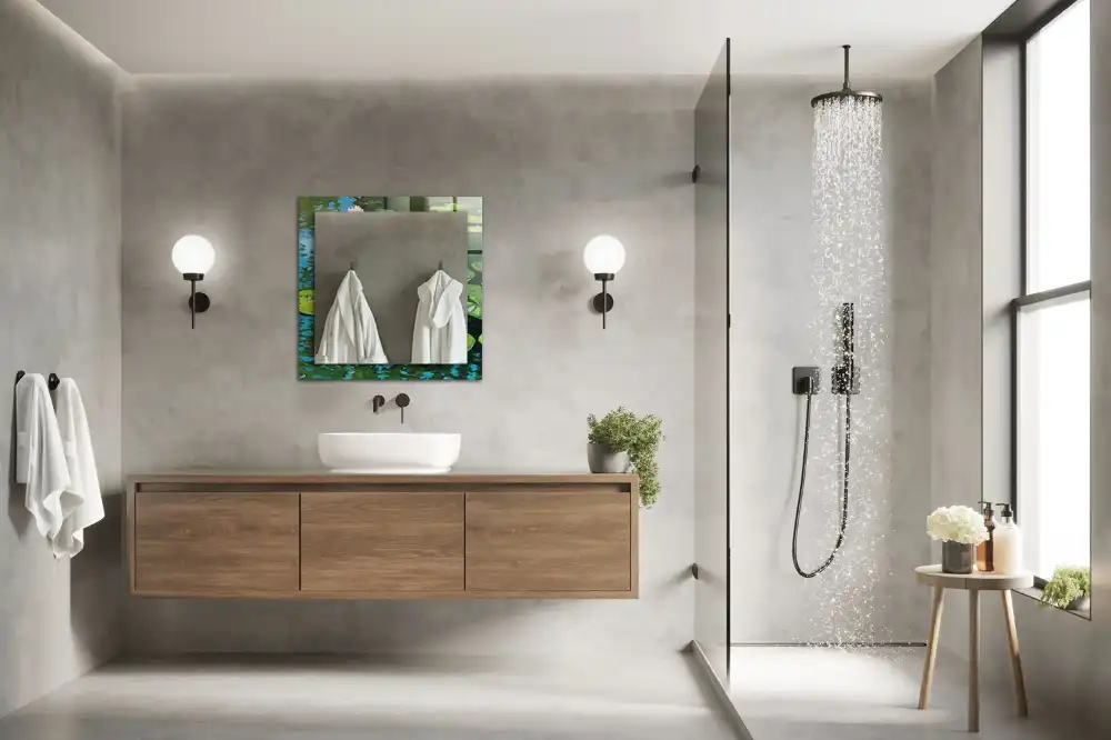 Pravokotne ogledalo s potiskanim okvirjem Ribnik z lokvanji