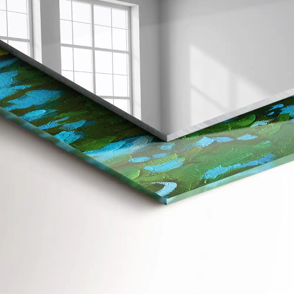 Pravokotne ogledalo s potiskanim okvirjem Ribnik z lokvanji