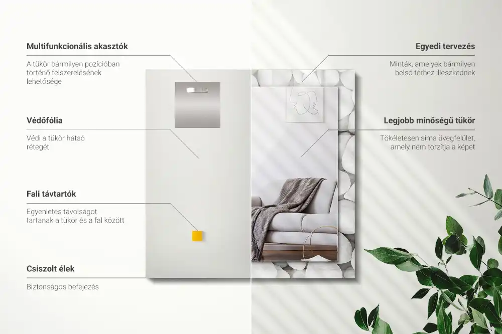 Pravokotne okrasno ogledalo Beli gladki kamni