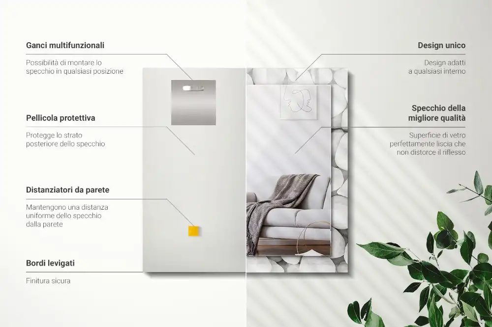 Pravokotne okrasno ogledalo Beli gladki kamni