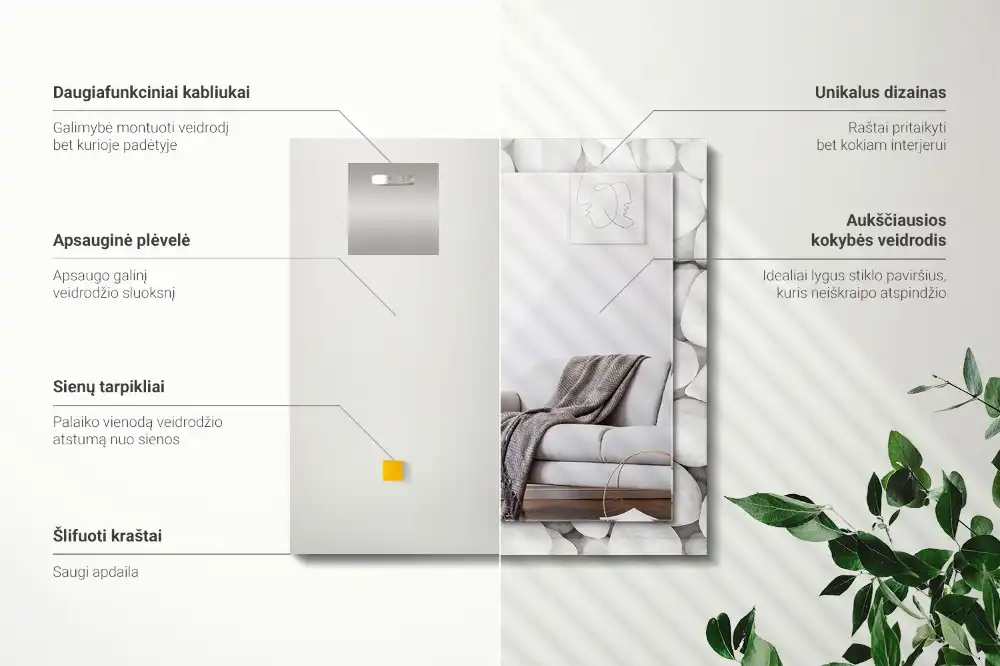 Pravokotne okrasno ogledalo Beli gladki kamni